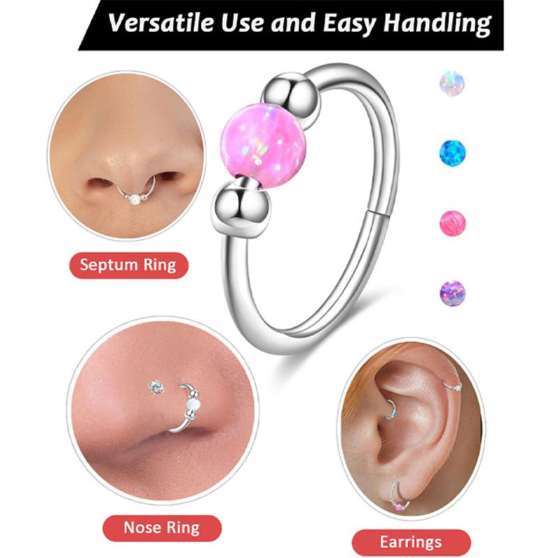 4PCs Opal Nose Rings Hoop and L-Shaped Nose Studs Set for Women Men,Hypoallergenic 316L Surgical Stainless Steel Hinged Clicker Segment Piercing Jewelry Helix Cartilage Daith Tragus Sleeper Earrings nose stud