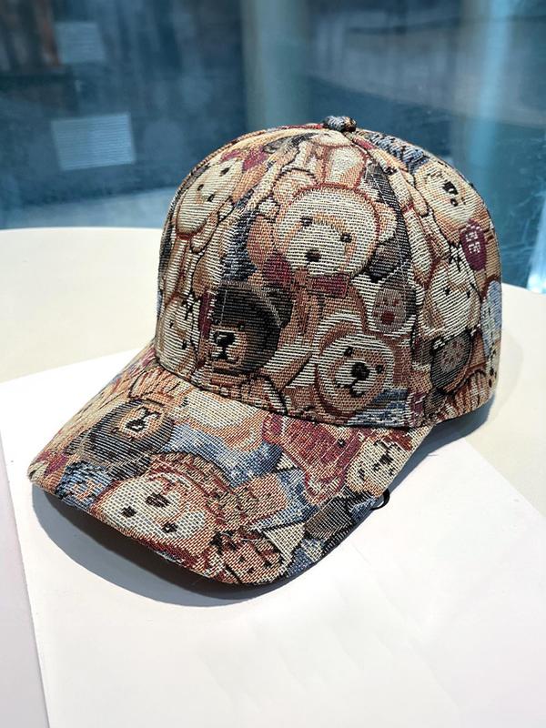 Cute Cartoon Bear Print Baseball Cap, Casual Outdoor Sun Protection Cap for Women & Men, Fashion  Vintage Hat for Party, Daily Clothing Decor