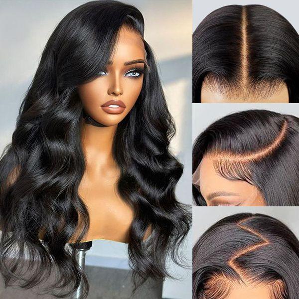 Amanda Hair Glueless Pre bleached 13x4 Lace Frontal 6x4 Pre-cut Lace Closure Loose Wave Wigs with Curtain Bangs Body Wave Clear Transparent Lace Nature Wave Wig For Women