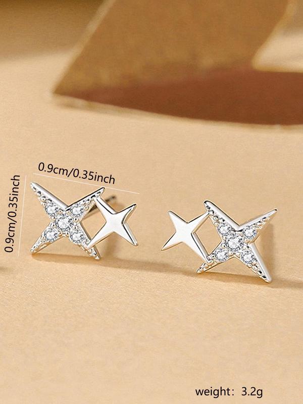 Creative Double Star Rhinestone Decor Stud Earrings (1 Pair), Fashion Jewelry for Party, Daily Clothing Decor, Trendy All-match & Exquisite Jewelry for Birthday Gift