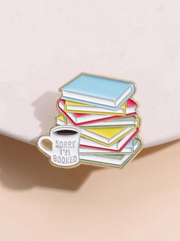 Unisex Cute Book & Coffee Design Brooch,  Enamel Pins, Preppy Style Enamel Pin for Daily Clothing Decor, Fashion Trendy Vintage Accessories As Birthday Gift