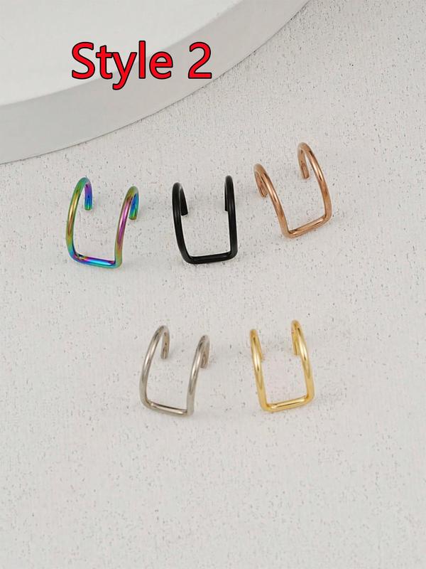 C-shaped Nose Rings, 5pcs set Classic Stainless Steel D-shaped Nose Rings, Double-layer Spiral Nose Rings, Piercing Fake Nose Rings, Body Piercing Jewelry Sets, Body Piercing Nose Rings Jewelry