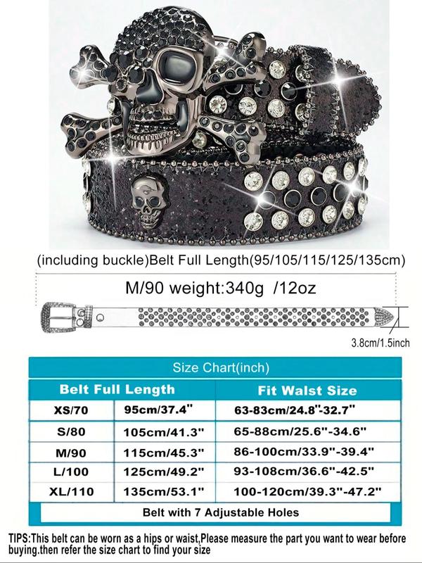 Punk Style Rhinestone Decor Skull Buckle Fashion Luxury  Designer Belt for Party, Daily Clothing Decor, Trendy All-match & Exquisite Belt for Birthday Gift