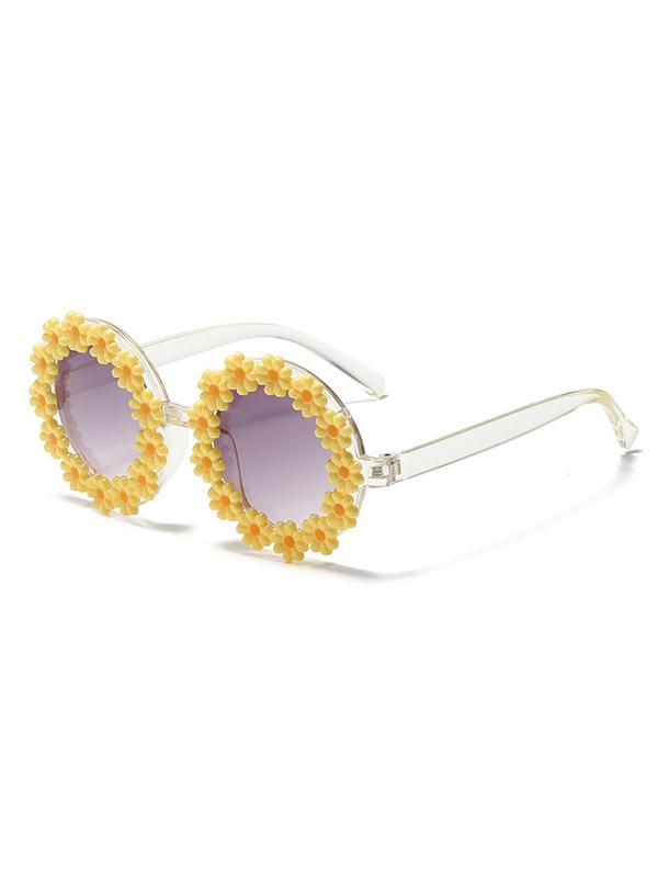 1 Pair Simple Floral Decor Sunglasses for Everyday Use, Summer Round Frame Fashion Sunglasses, Travel Accessories