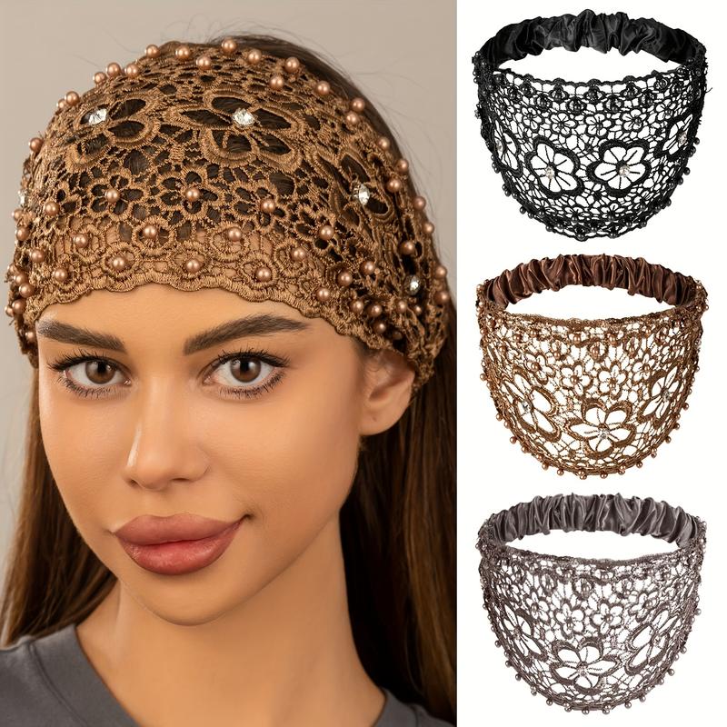 4-Pack Boho Chic Hair Ties with Pearls, Wide Hair Bows, and Vintage Elastic Hair Accessories