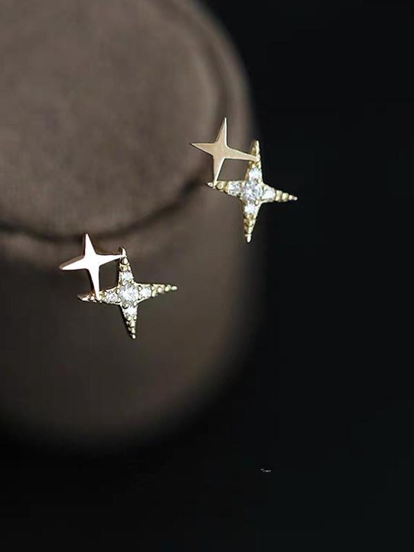 Creative Double Star Rhinestone Decor Stud Earrings (1 Pair), Fashion Jewelry for Party, Daily Clothing Decor, Trendy All-match & Exquisite Jewelry for Birthday Gift