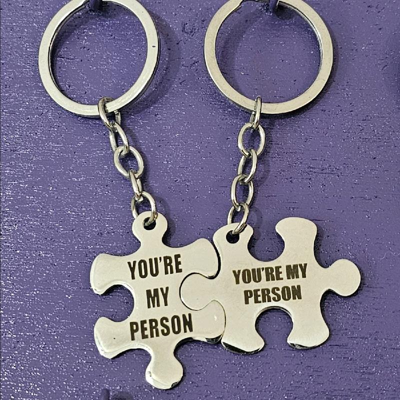 You're My Person Set of 2 Keychains. Puzzle Pieces. Engraved. Custom options avaliable. fun keychains