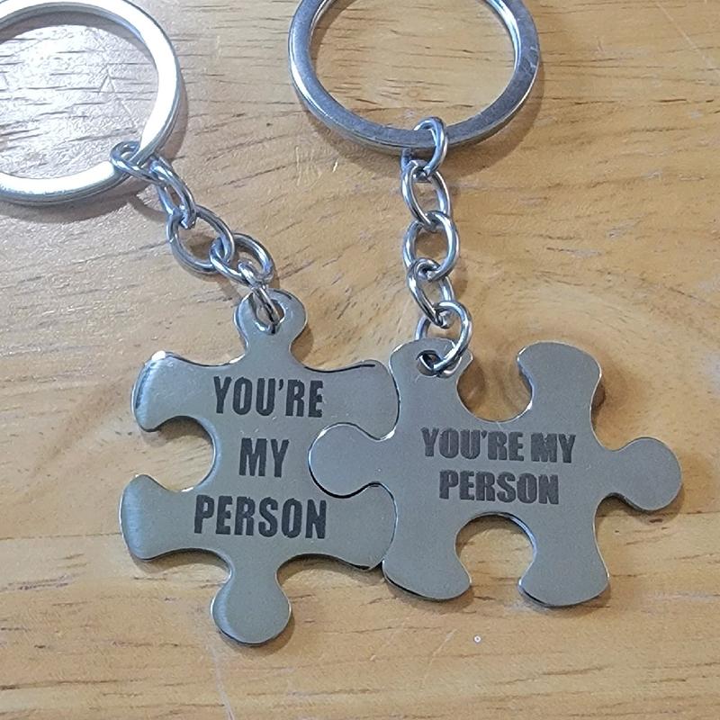 You're My Person Set of 2 Keychains. Puzzle Pieces. Engraved. Custom options avaliable. fun keychains