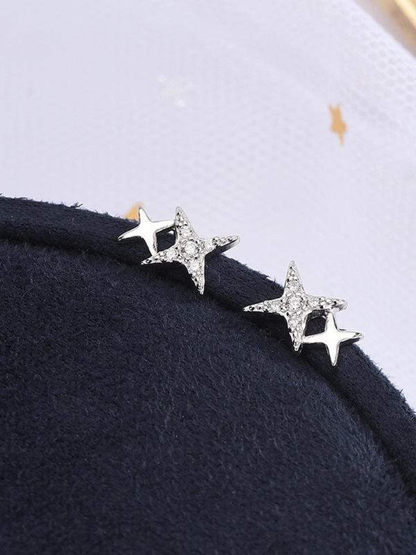 Creative Double Star Rhinestone Decor Stud Earrings (1 Pair), Fashion Jewelry for Party, Daily Clothing Decor, Trendy All-match & Exquisite Jewelry for Birthday Gift