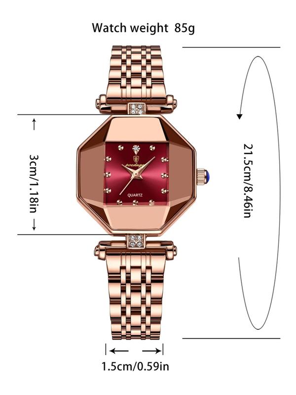 Women's Elegant Waterproof Geometry Dial Quartz Watch, Fashionable Wristwatch with Rhinestone Decorated Strap, Trendy Watch for Women As Gift with Box