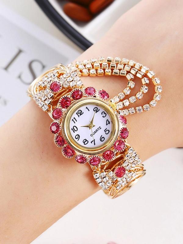 Women's Luxury Rhinestone Decorated Quartz Watch, Exquisite Trendy Wristwatch, Fashionable Watch for Women As Gift without Box