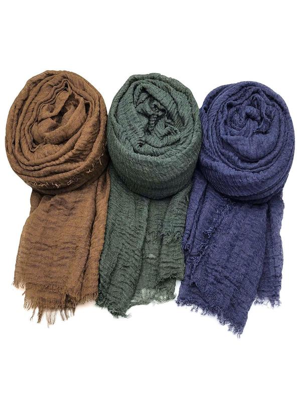 Women's Elegant Plain Color Crinkle Scarf (3pcs set), Casual Soft Comfortable Shawl, Fashionable Wrap Headscarf for All Seasons, Women Accessories for Daily Wear