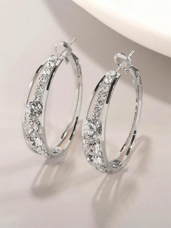 Fashion Rhinestone Decorated Hoop Earrings, Elegant Women's Anniversary Wedding Party Accessories, Minimalist Romantic Aesthetic Jewelry Gift for Her