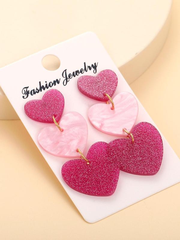 Shiny Heart-shaped Patchwork Dangle Earrings, Cute Cartoon Acrylic Jewelry for Women, Trendy Jewelry Gift for Party and Daily Life Valentine's Day Gift