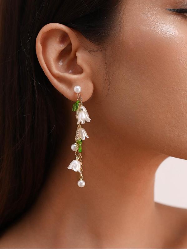 Elegant Flower & Faux Pearl Design Dangle Earrings, Trendy All-match & Exquisite Jewelry  for Party, Daily Clothing Decor