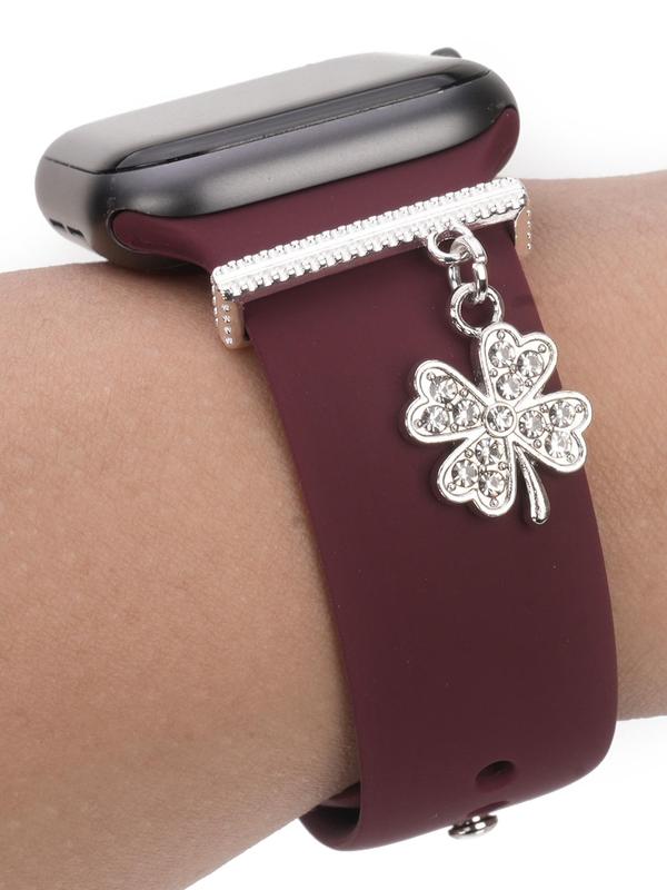 Rhinestone Decor Leaf Charm Design Watch Band Charm, Fashionable Watch Band Decoration for Women & Girls