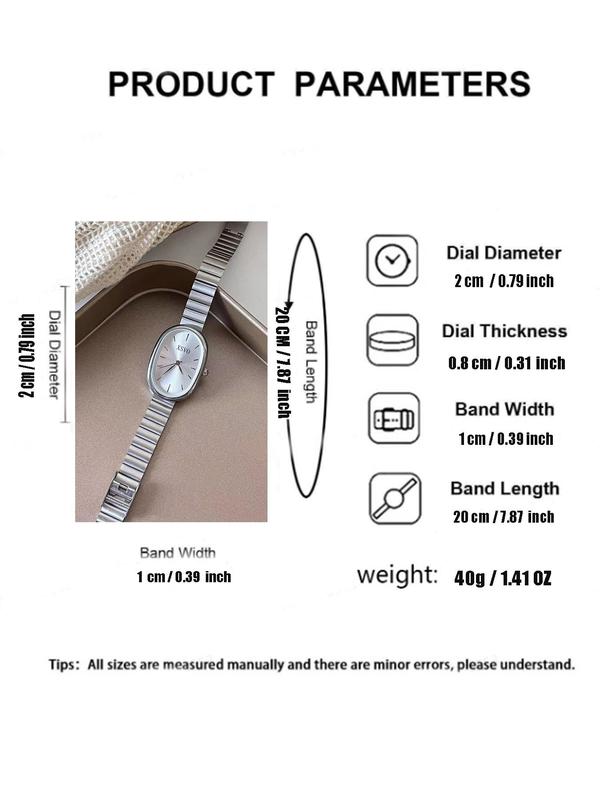 Women's Elegant Oval Dial Quartz Watch, Fashionable Wristwatch for Women & Girls, Trendy All-match & Exquisite Watch for Birthday Gift without Box