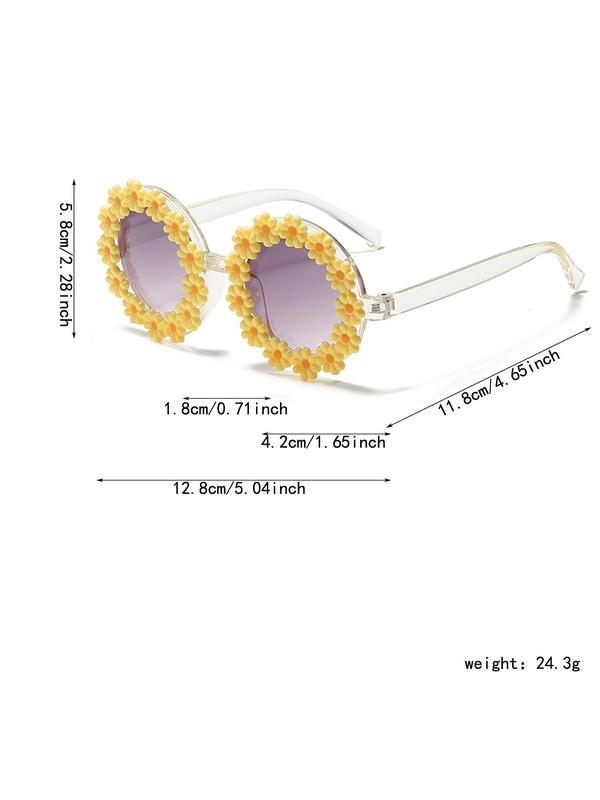 1 Pair Simple Floral Decor Sunglasses for Everyday Use, Summer Round Frame Fashion Sunglasses, Travel Accessories