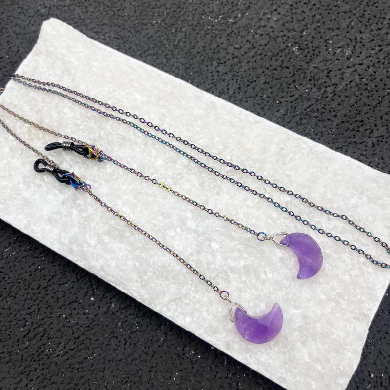 Purple Crystal Moon Pendant Glasses Chain, Women's Glasses Chain, Celestial Glasses Chain, Glasses Accessories