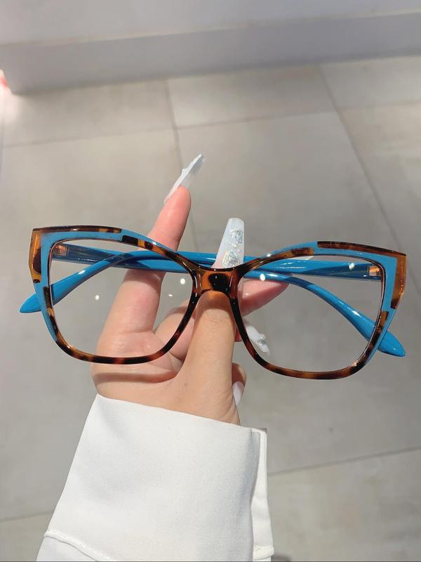 2024 Retro New Trend Eyeglasses, Trendy Colorblock Eyeglasses for Everyday Use, Fashion All-match Large Cat Eye Frame Eyewear, Travel Accessories