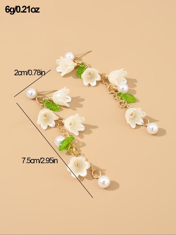 Elegant Flower & Faux Pearl Design Dangle Earrings, Trendy All-match & Exquisite Jewelry  for Party, Daily Clothing Decor