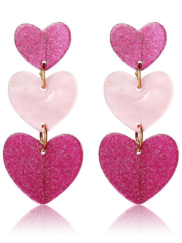 Shiny Heart-shaped Patchwork Dangle Earrings, Cute Cartoon Acrylic Jewelry for Women, Trendy Jewelry Gift for Party and Daily Life Valentine's Day Gift