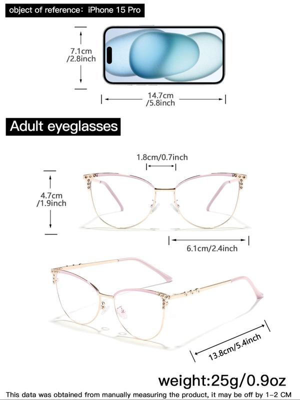 Rhinestone Decor Cat Eye Frame Eyeglasses (1 Pair), Trendy Casual Eyeglasses for Women, Fashion Accessories for Daily Use