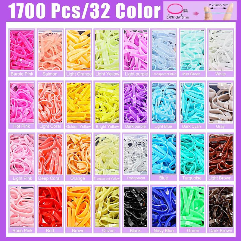 32 Colored Elastic Hair Ties, 1700 count Hair Rubber Bands Rubber Hair Ties with 14 Styling Tools Hair Tie  Hair Accessories for Girls, , ,