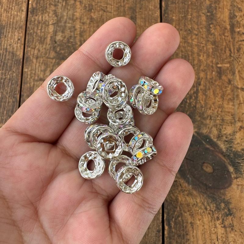 50pc - 10mm Wide Hole Rhinestone Spacers for Cup Charms