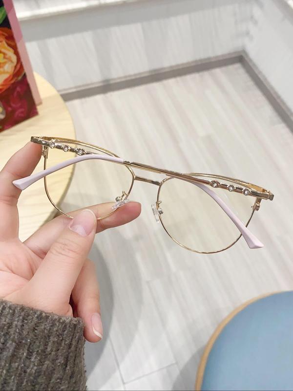 Rhinestone Decor Cat Eye Frame Eyeglasses (1 Pair), Trendy Casual Eyeglasses for Women, Fashion Accessories for Daily Use