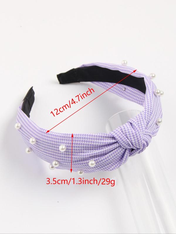 3pcs set Women's Elegant Faux Pearl Decorated Houndstooth Pattern Hair Hoop, Exquisite Gorgeous Hair Hoop, Fashionable Hair Accessories for Women & Girls