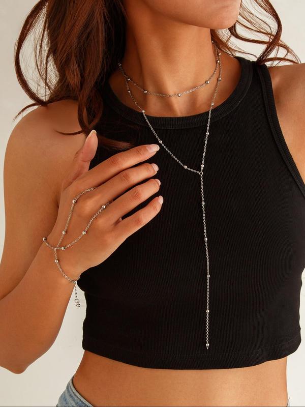 Women's Elegant Minimalist Chain Necklace & Mitten Bracelet, Exquisite Trendy Chain Necklace & Bracelet, Chic Jewelry Set As Gift for Girlfriend