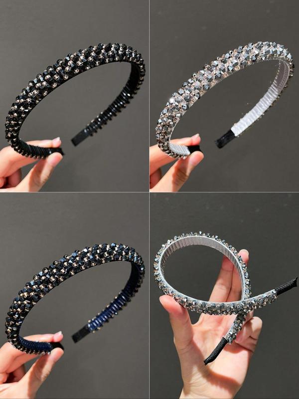 Rhinestone Decorated Hair Hoop, Elegant Hair Accessories for Women & Girls, Minimalist Headwear Suitable for Thick Hair