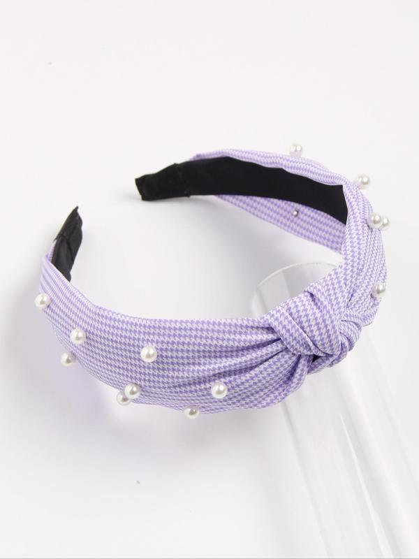 3pcs set Women's Elegant Faux Pearl Decorated Houndstooth Pattern Hair Hoop, Exquisite Gorgeous Hair Hoop, Fashionable Hair Accessories for Women & Girls