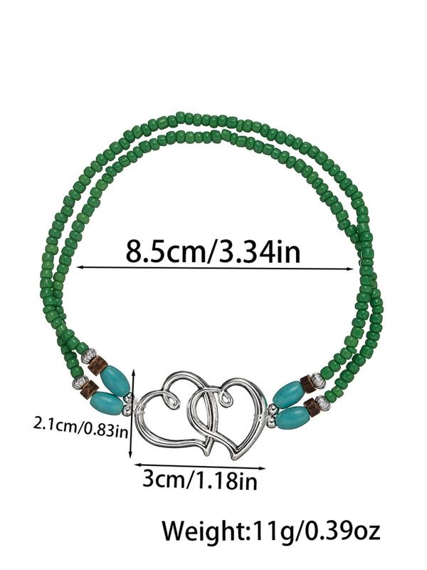 Boho Style Heart Decor Beaded Anklet, Fashionable Double Layer Foot Jewelry for Women & Girls, Fashion Jewelry for Party, Daily Clothing Decor, Trendy All-match & Exquisite Jewelry for Birthday Gift