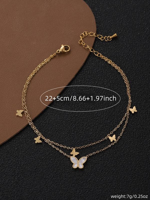 Butterfly Decor Double Layer Anklet For Women & Men, Fashion All-match Accessory, Trendy Accessories for Party and Daily Life