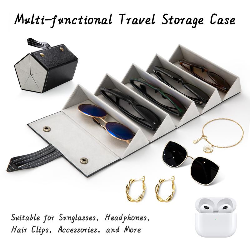 Travel Sunglasses Organizer 5 Slots Foldable Glasses Case Multiple Pairs Eyeglasses Storage Box Wall Mounted Sunglass Holder