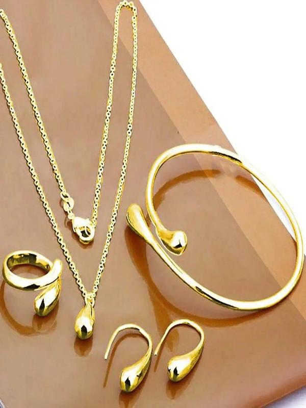 Summer Elegant Fashion Jewelry Set Include Bangle & Pendant Necklace & Ring & Earrings, Trendy All-match & Exquisite Jewelry for Party, Daily Clothing Decor