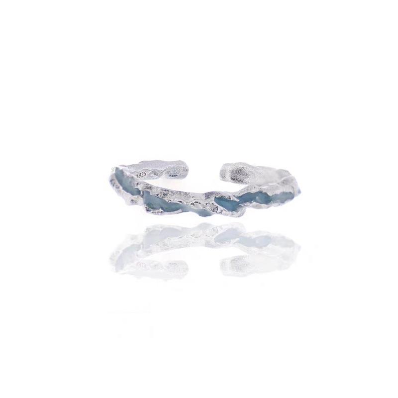 [Limited time offer] Design sense of light blue bracelet ring set men and women irregular dripping texture niche high-end accessories hand jewelry