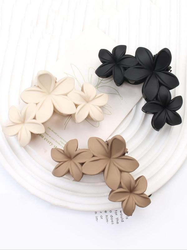 4pcs Simple Solid Color Plain Flower Design Hair Claw Clips, Daily Casual Versatile Hair Accessories for Women, Matt Easy Grasping Clip for Hairstyle Ideas