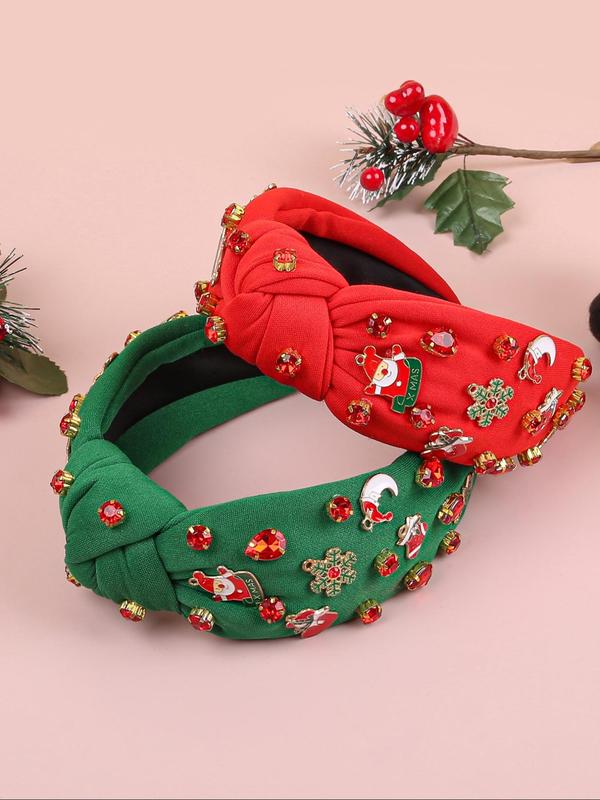 Christmas Themed Knot Design Headband, Elegant Rhinestone Decor Headband for Women & Girls, Fashion Hair Accessories for Party, Daily Clothing Decor