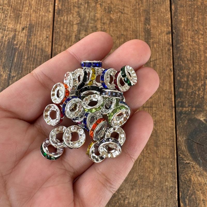 50pc - 10mm Wide Hole Rhinestone Spacers for Cup Charms