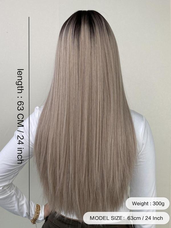 24 Inch Women's Long Straight Synthetic Wig with Bangs, Gorgeous Fluffy Wigs for Party, Elegant All-match Fashion Accessories for Daily & Party Decoration