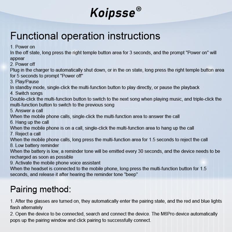 Koipsse Smart Glasses, Wireless Smart Glasses, Outdoor Sun Protective Glasses, Long Battery Life Wireless Connection V5.3 with Mic