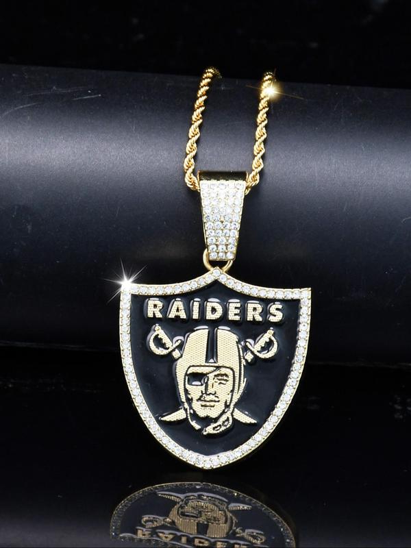 NFL Team Logo Pendant Necklace, Rhinestone Decor Stainless Steel Necklace for Men, Fashion Jewelry for Party, Daily Decor, Trendy All-match & Exquisite Jewelry for Birthday Gift