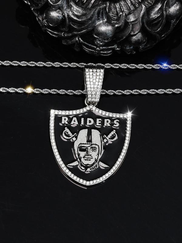 NFL Team Logo Pendant Necklace, Rhinestone Decor Stainless Steel Necklace for Men, Fashion Jewelry for Party, Daily Decor, Trendy All-match & Exquisite Jewelry for Birthday Gift