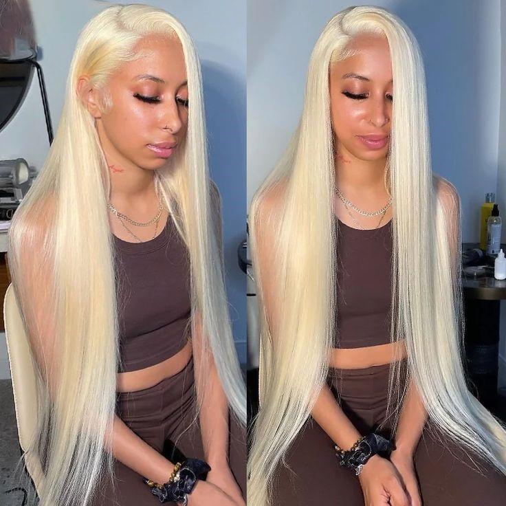 200% Density 13x6 HD Transparent 613 Blonde Lace Frontal Remy Hair Wigs 613 Bob Wig Brazilian Bone Straight 13x4 Lace Front Virgin Hair Wigs Buy 1 613 Blonde Wig Get 1 Pink Bag 1 HD Wig Cap 1 Brown Wig Cap and 1 Eyelashes hair  wigs