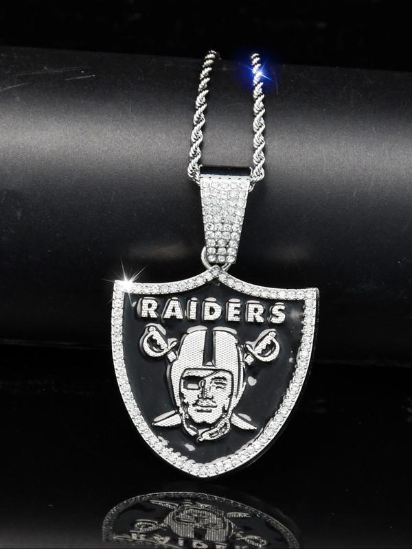 NFL Team Logo Pendant Necklace, Rhinestone Decor Stainless Steel Necklace for Men, Fashion Jewelry for Party, Daily Decor, Trendy All-match & Exquisite Jewelry for Birthday Gift