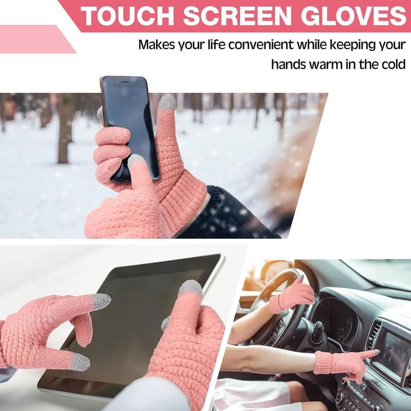 4  Winter Hat Scarf Gloves and Ear Warmers Set, Fleece Lined Knit Hat Scarf Touch Screen Gloves for Women Girl