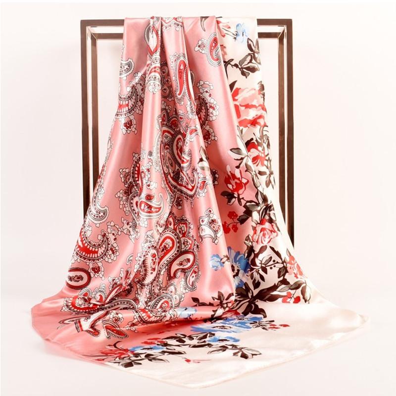 35'' Square Silk Like Head Scarves Printed Hair Scarf Kerchief Bandanas Scarf Headscarf Sleeping Head Wraps Hair Band Hair Accessories for Women